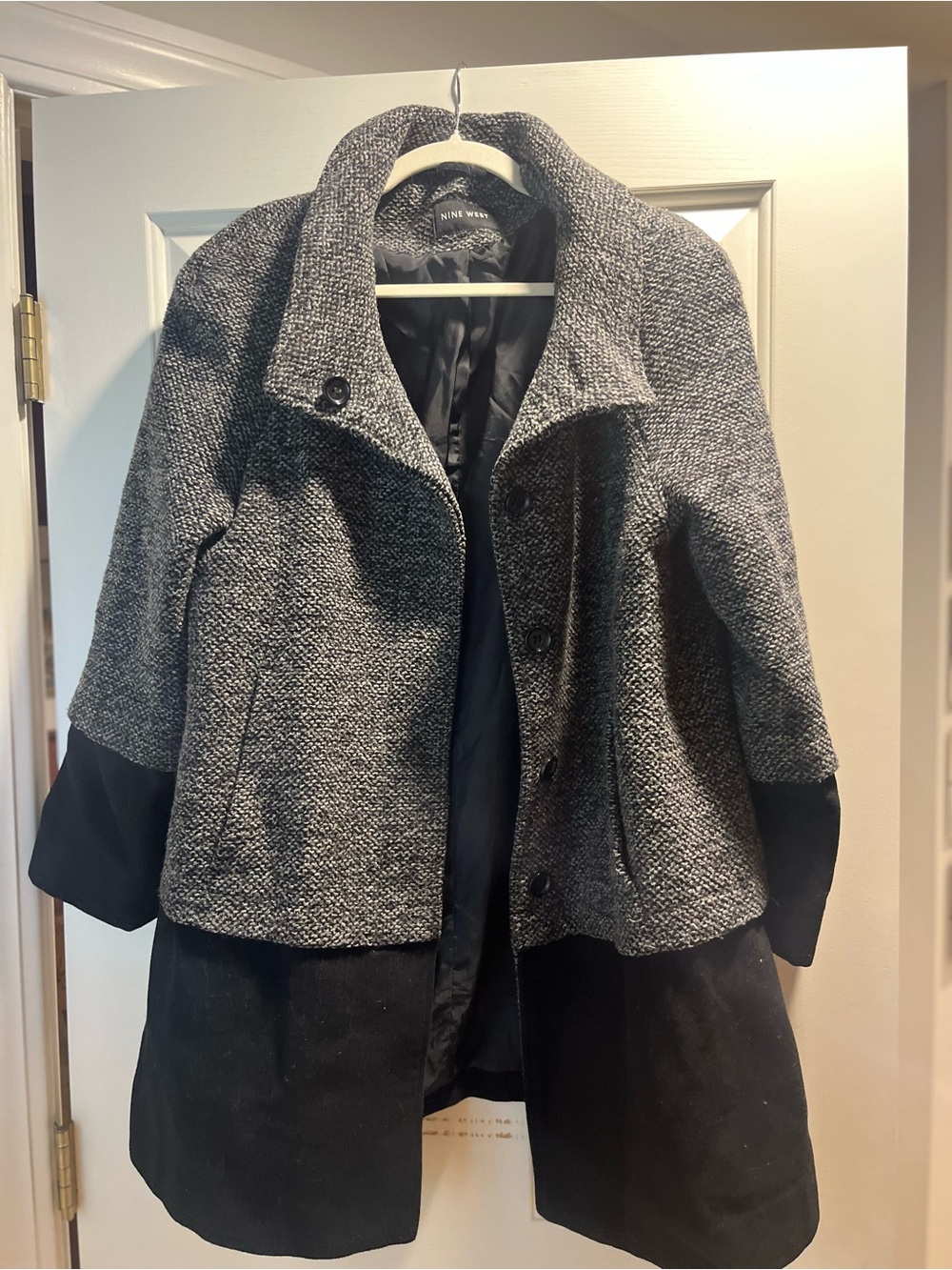 Nine West Gray & Black Women's Two Tone Wool-Blend Coat